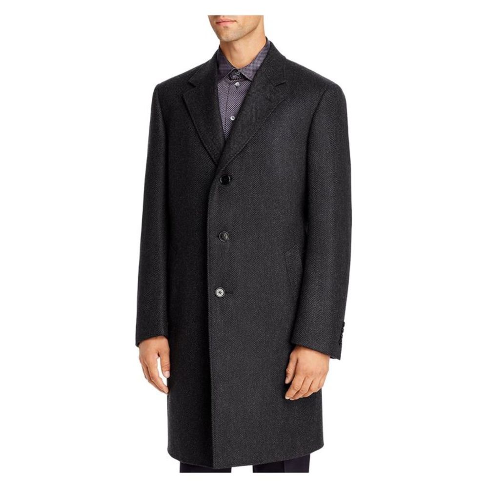 Canali Mens Gray Chevron Wool Blend Top Coat 54R